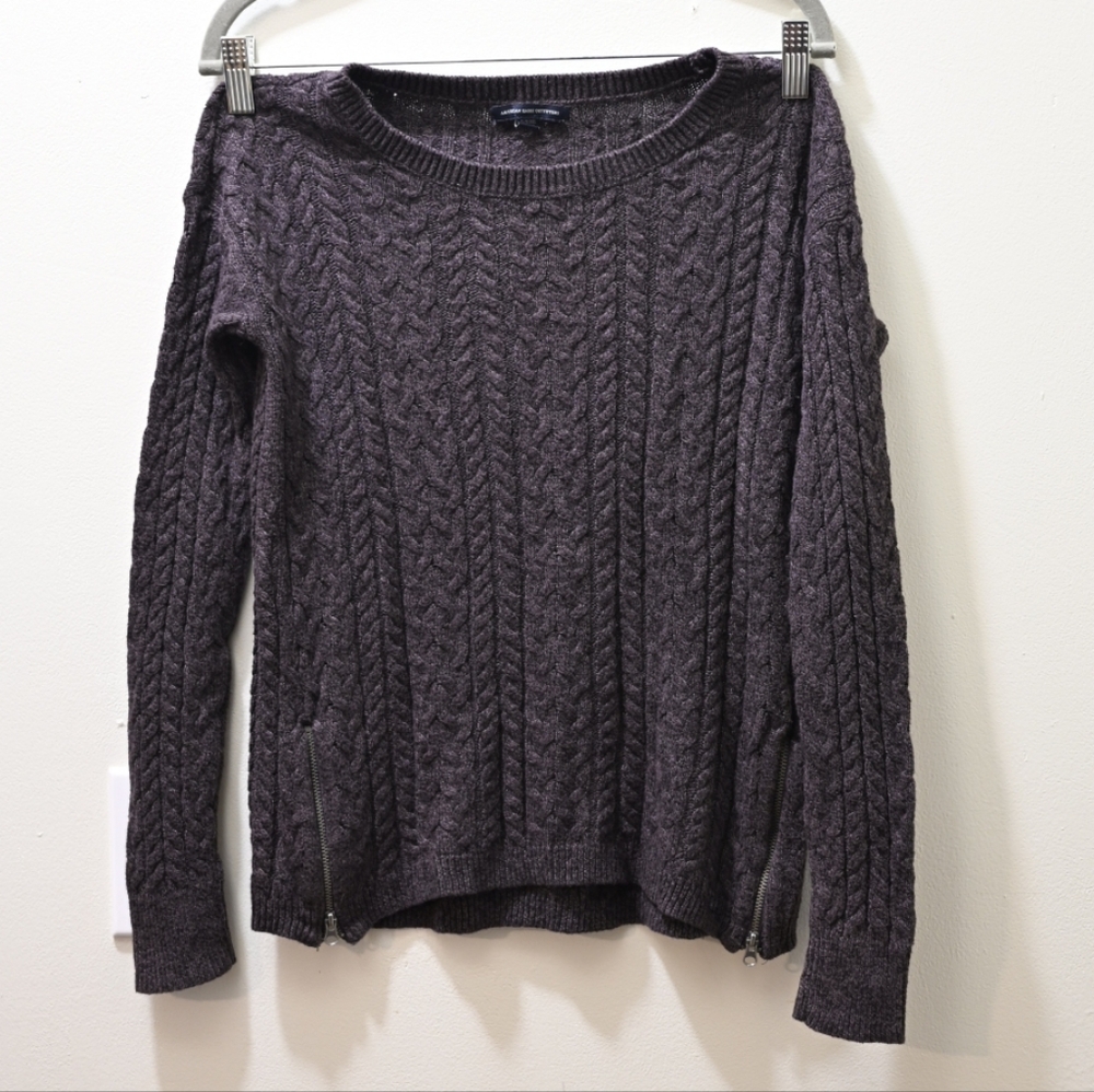Dark Charcoal Brown Cable Knit Sweater S Dark Academia Fisherman Grandmacore